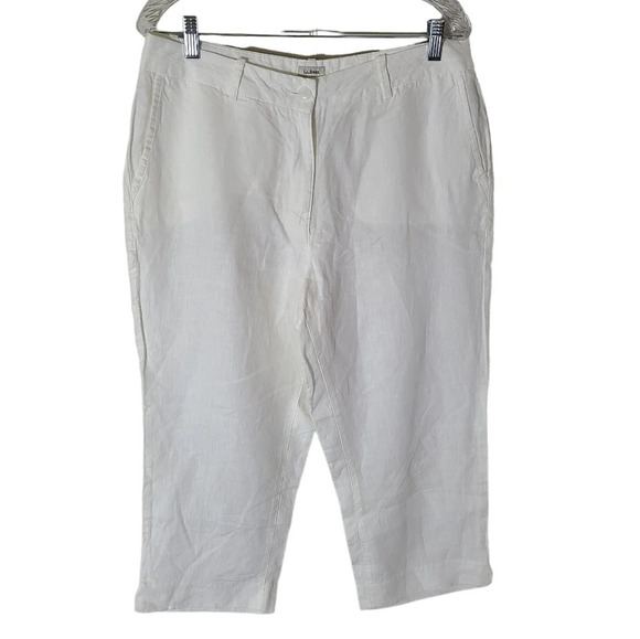 L.L. Bean 100% Linen modest summer beachy cropped pants size 12 Petite White - Picture 1 of 8
